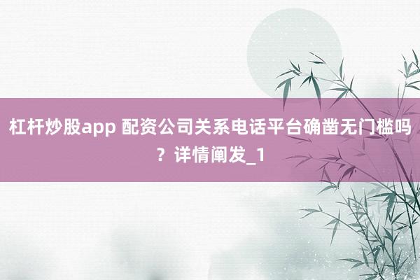 杠杆炒股app 配资公司关系电话平台确凿无门槛吗？详情阐发_1